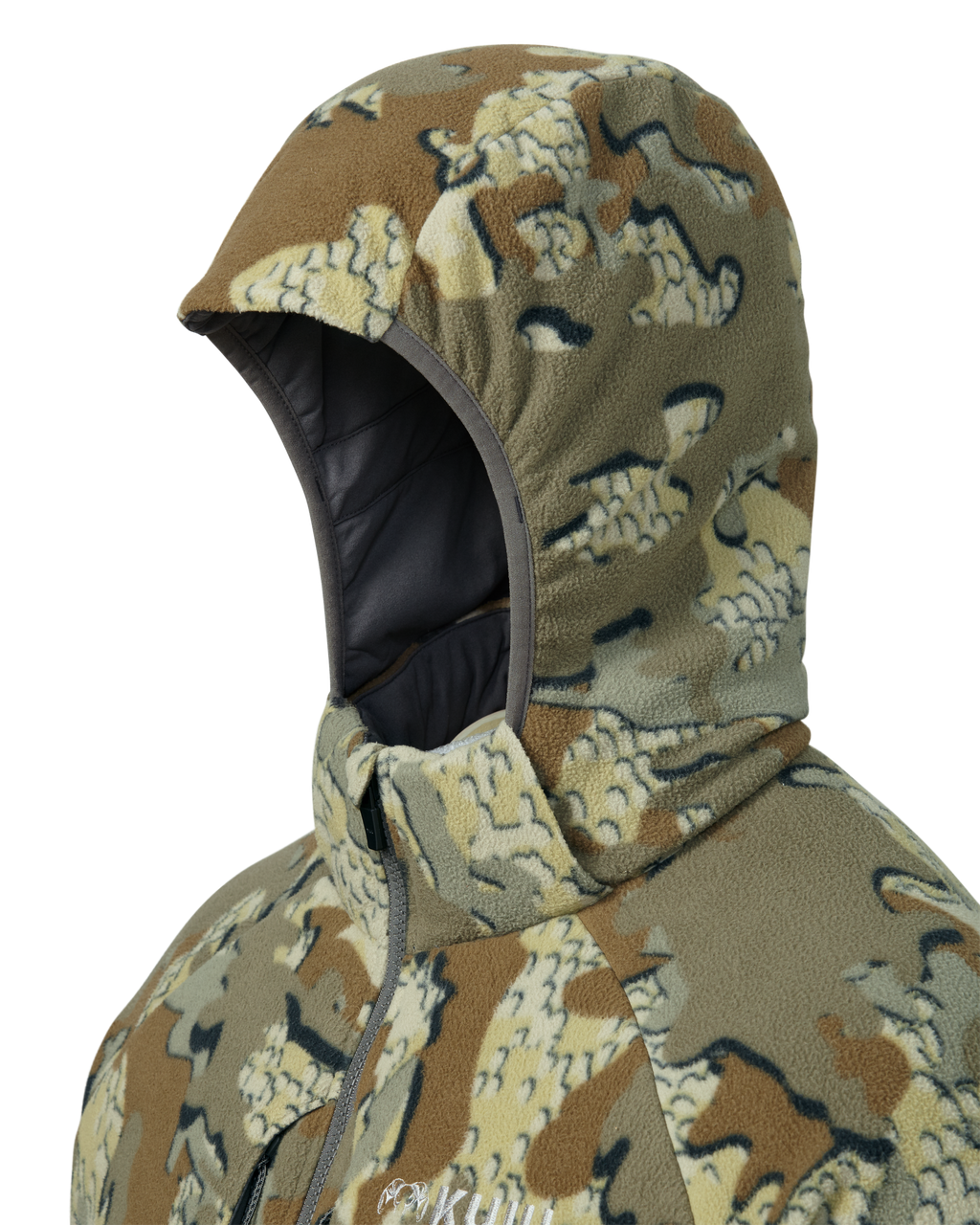 Detail of Hood on the Proximity Hooded Insulated Jacket in Valo Camouflage