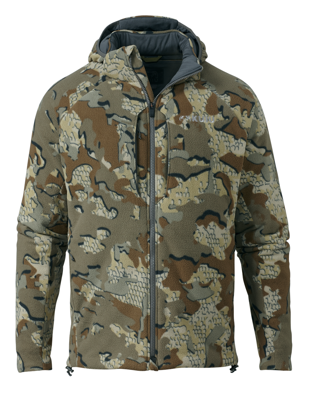 Front of Proximity Hooded Insulated Jacket in Valo Camouflage