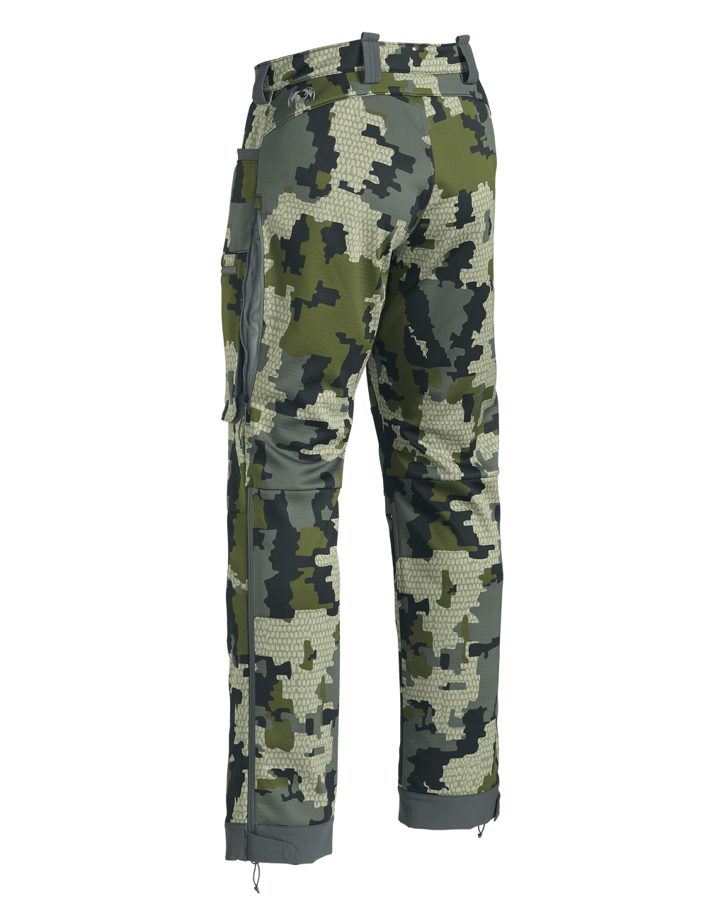 Back of Encounter Pant in Verde Camouflage showing open hip vent