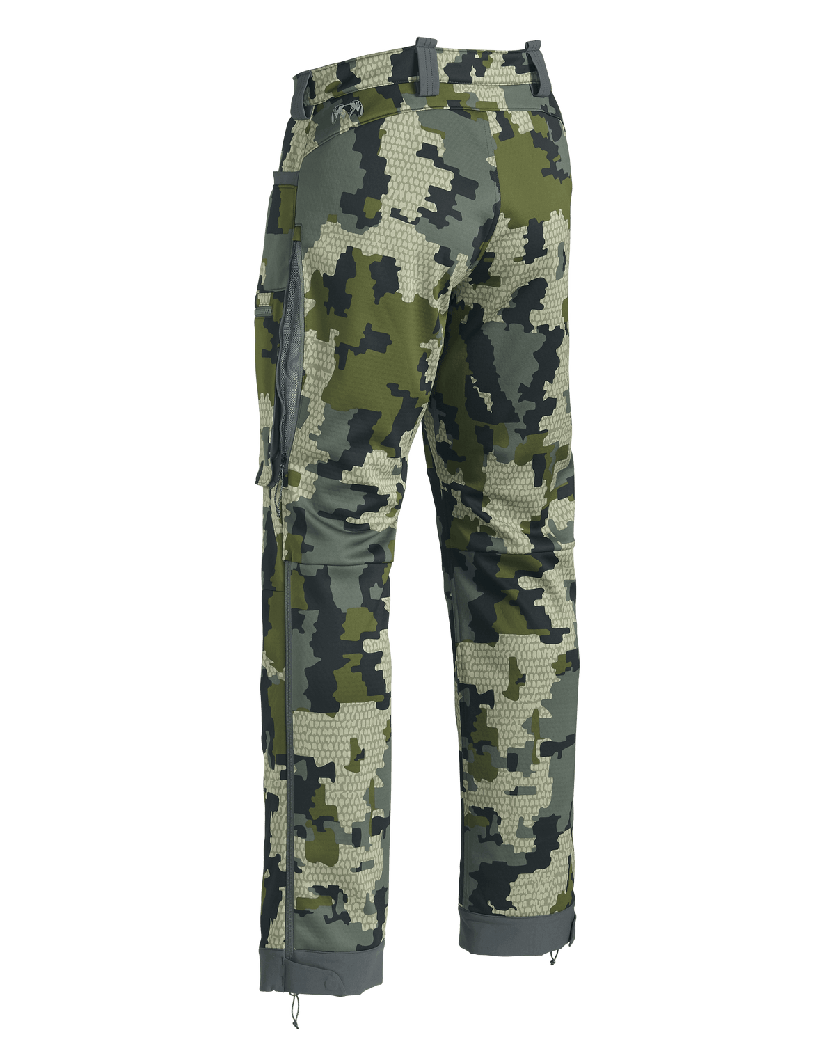 Back of Encounter Pant in Verde Camouflage showing open hip vent