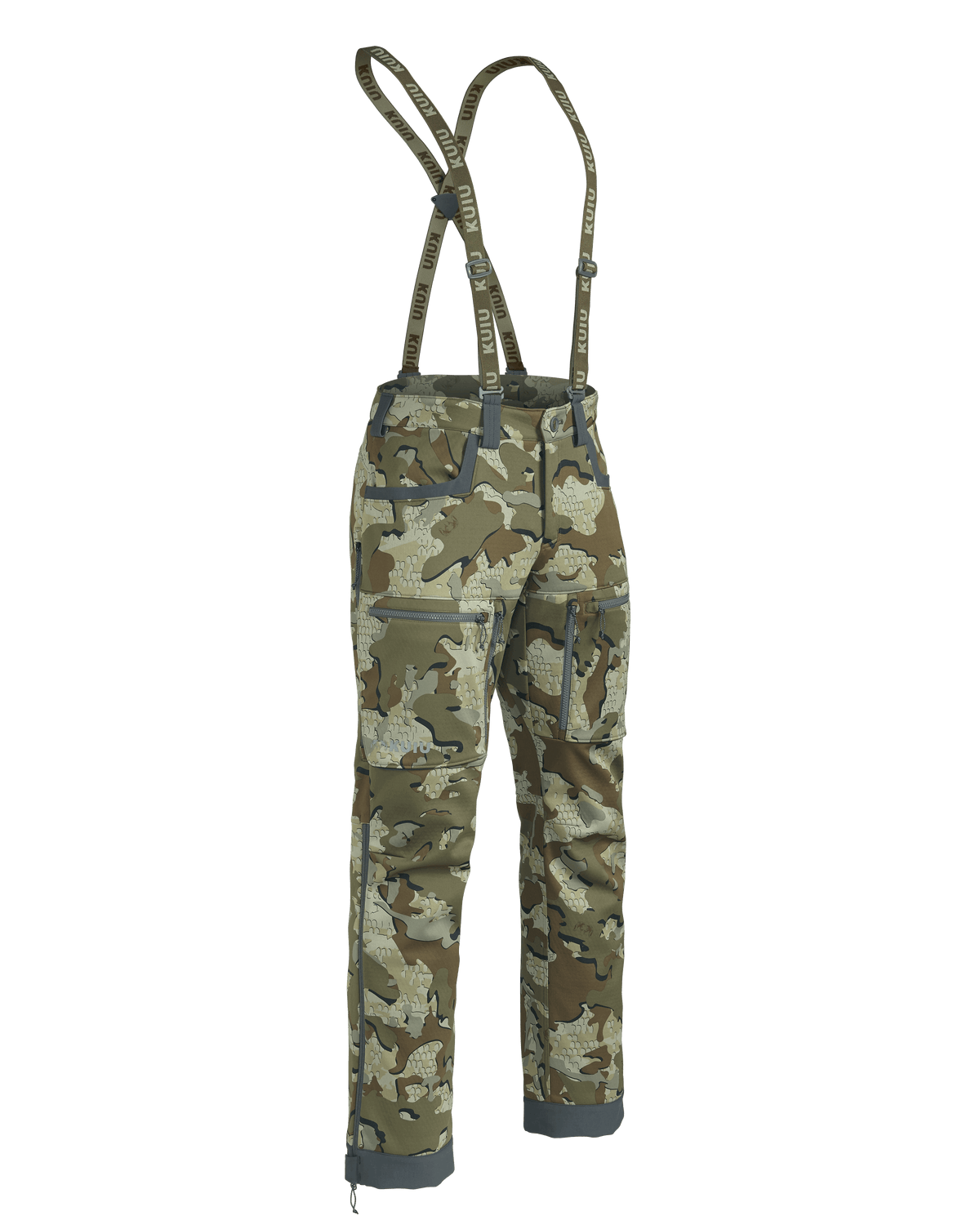 Front of Encounter Pant with Suspenders in Valo Camouflage