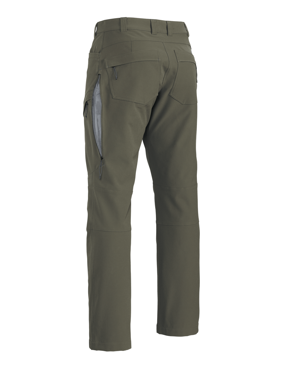 Back of Attack Pant in Ash Brown showing open hip vent