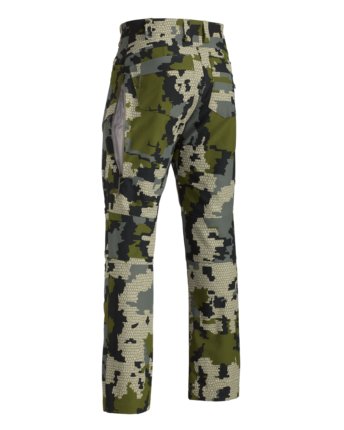 Back of Attack Pant in Verde Camouflage showing open hip vent