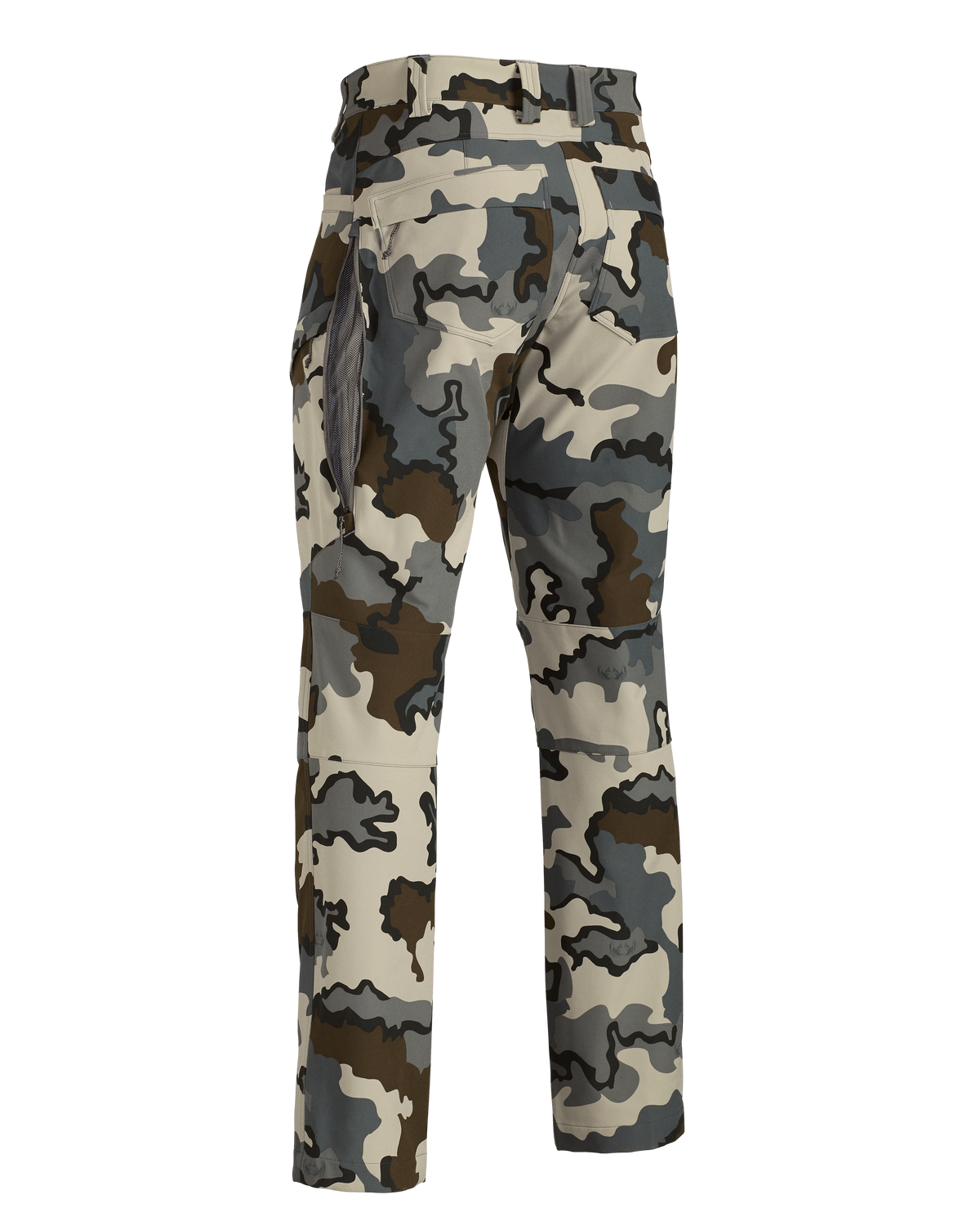 Back of Attack Pant in Vias Camouflage showing open YKK Zippered Hip Vent