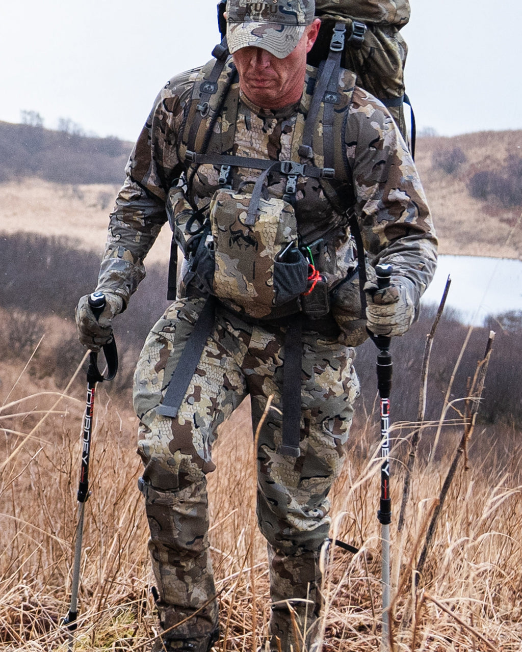 Front of Justin Shaffer Hiking in Attack Pants in Valo Camouflage