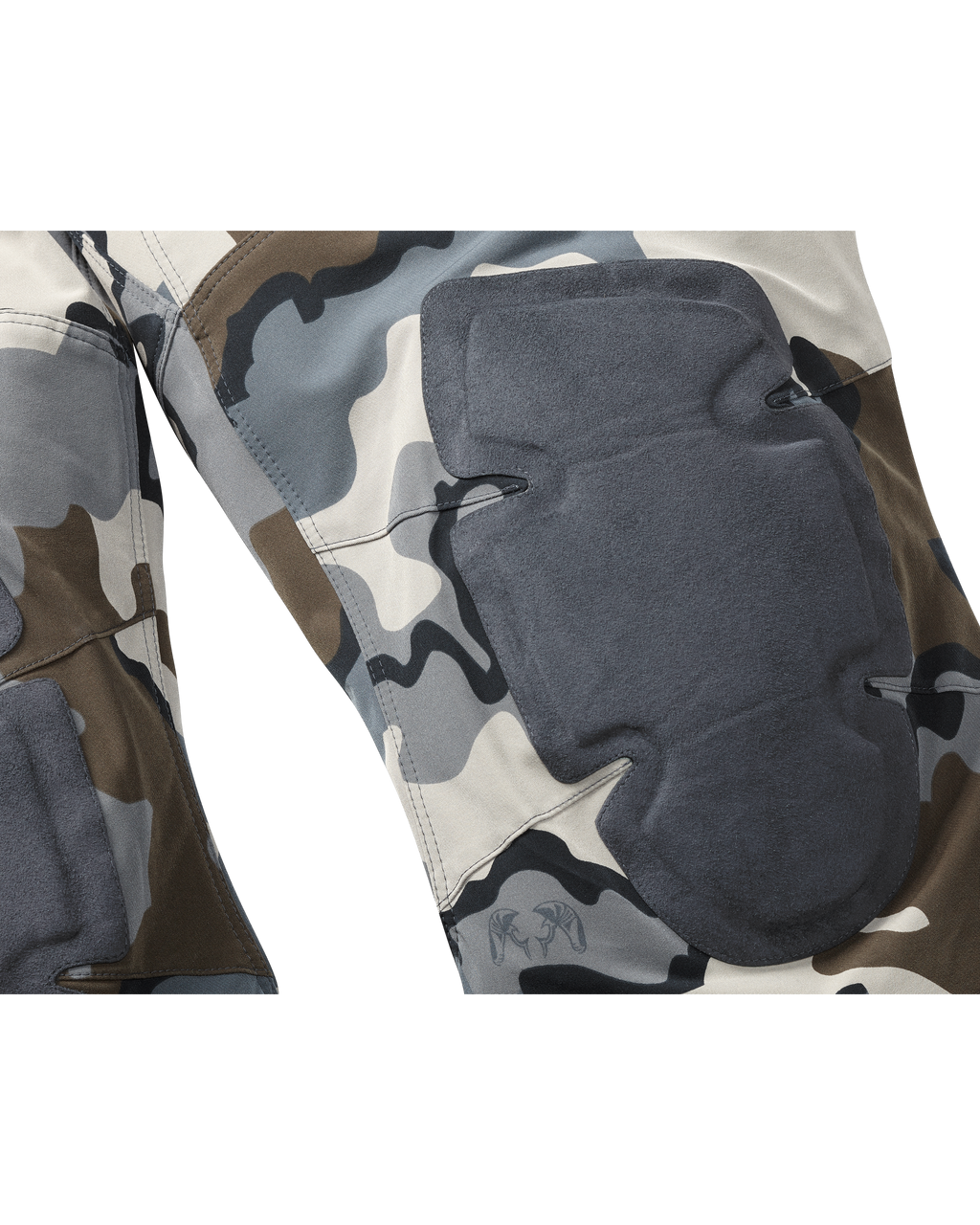 Zoomed in detail PRO Pant in Vias Camouflage showcasing the built-in kneepad
