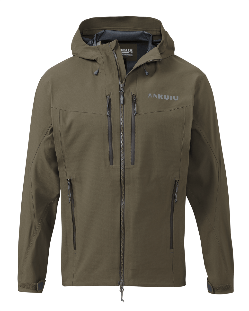Front of KUIU Kutana Storm Shell Jacket in Ash Brown