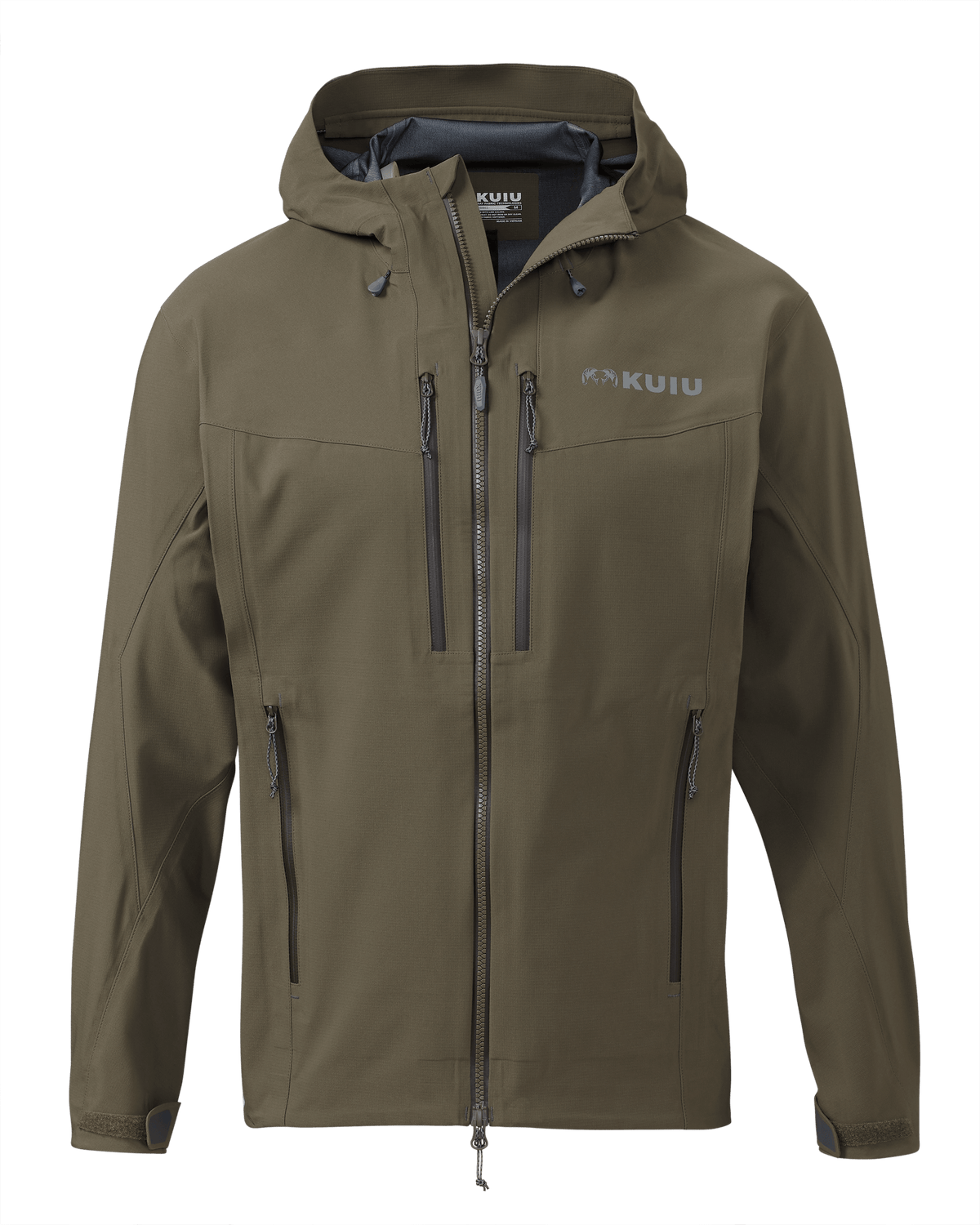 Front of KUIU Kutana Storm Shell Jacket in Ash Brown