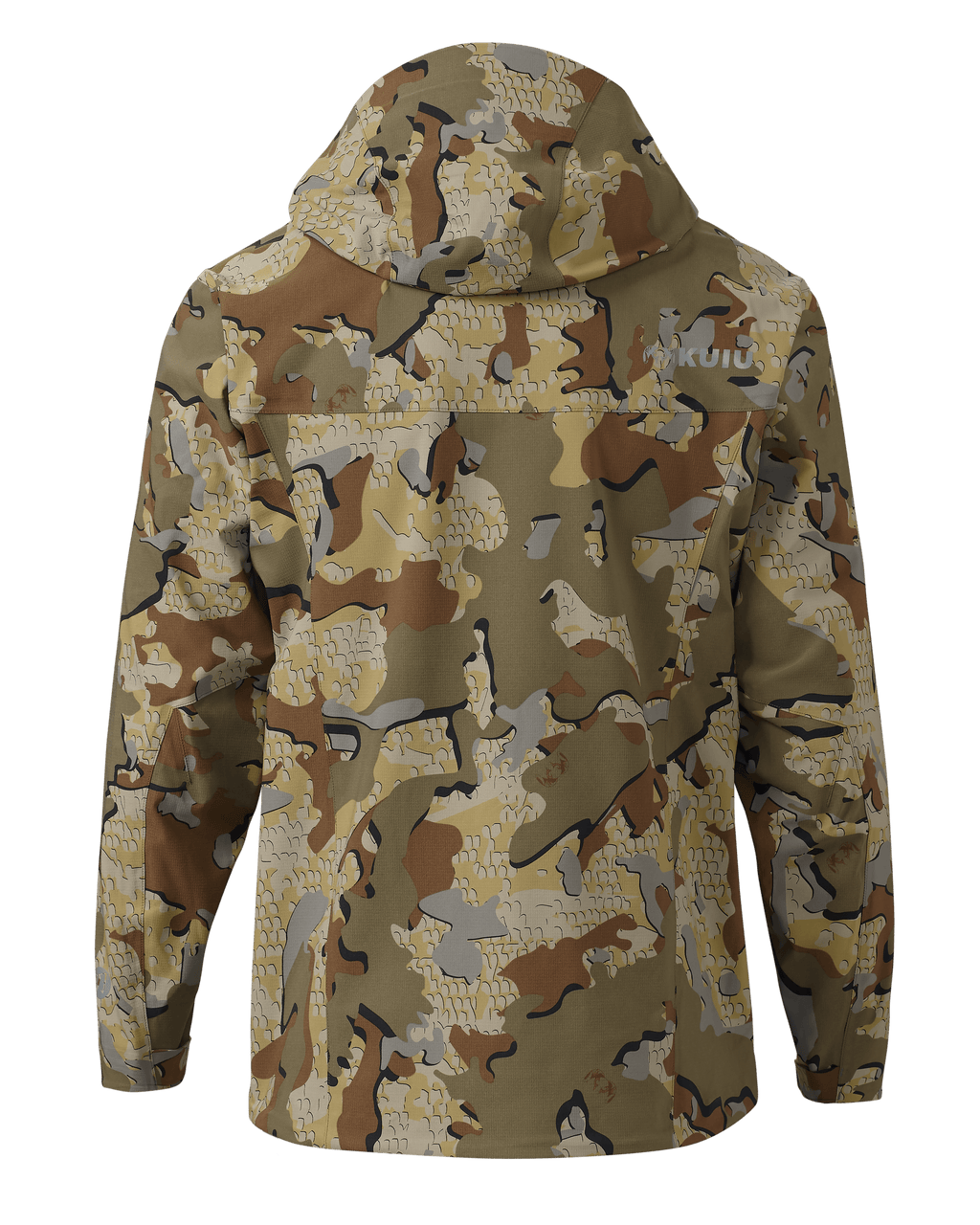 Back of of KUIU Kutana Storm Shell Jacket in Valo Camouflage