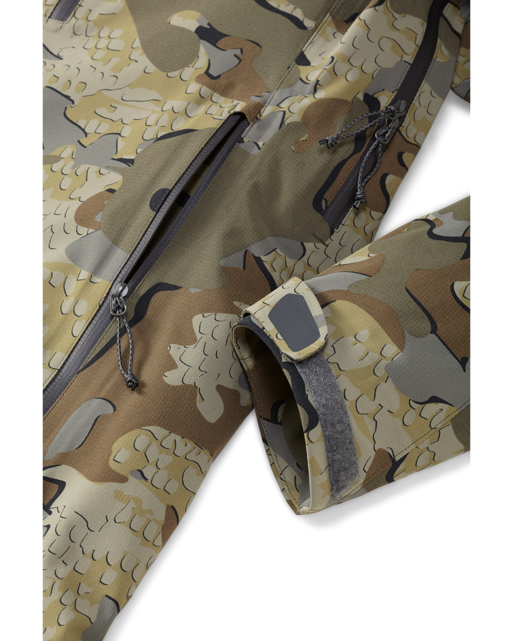 Kutana Storm Shell Jacket in Valo Camouflage Color showcasing wrist cuffs and hand pockets