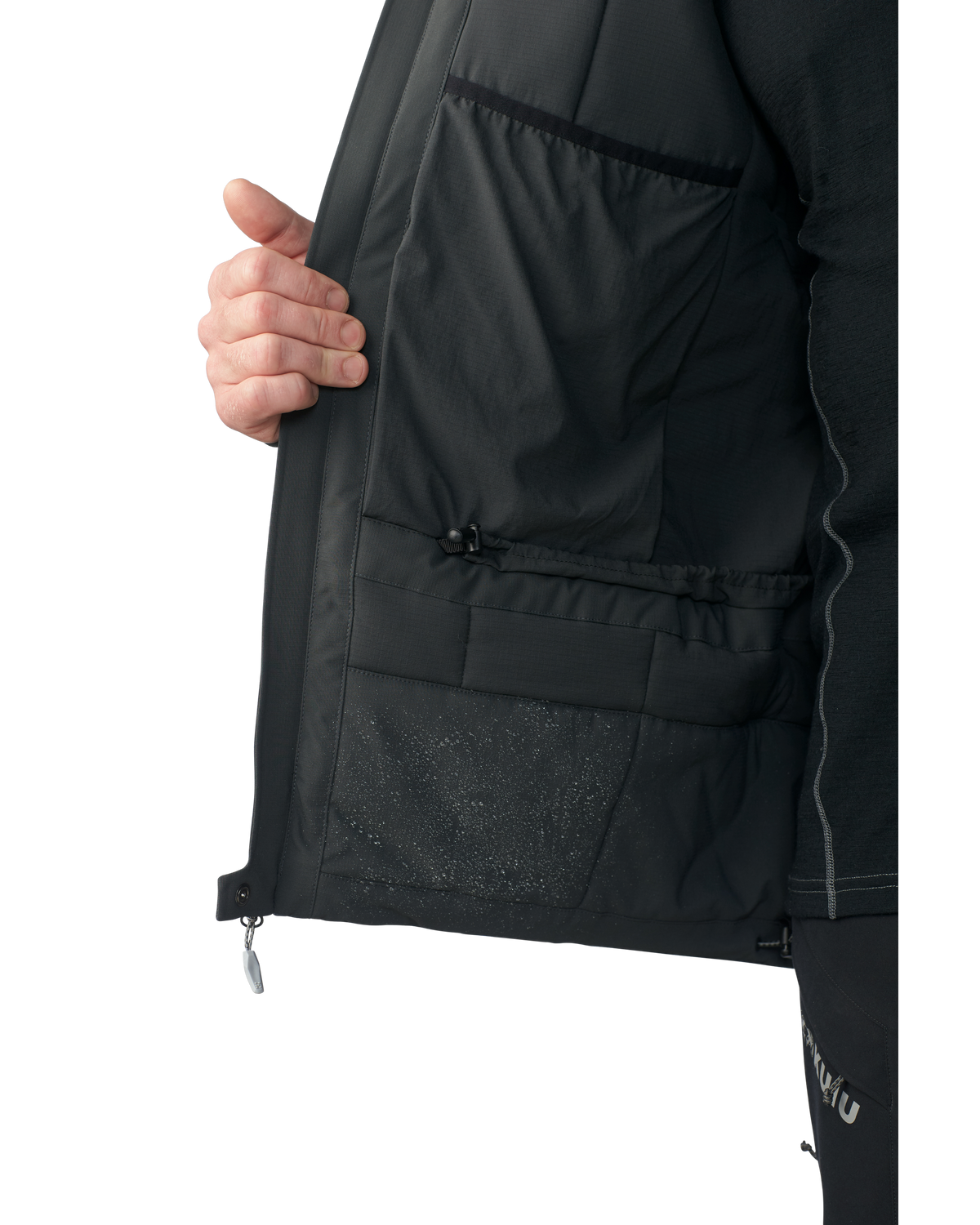 Inside panel of the Kutana Gale Force Hooded Jacket in Gunmetal