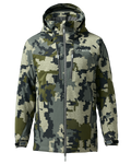 Front of Kutana Gale Force Hooded Jacket in Verde Camouflage