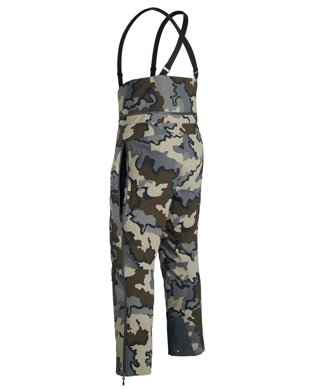 Back of Kutana Gale Force Pant in Vias Camouflage, Highlighting open hip vent