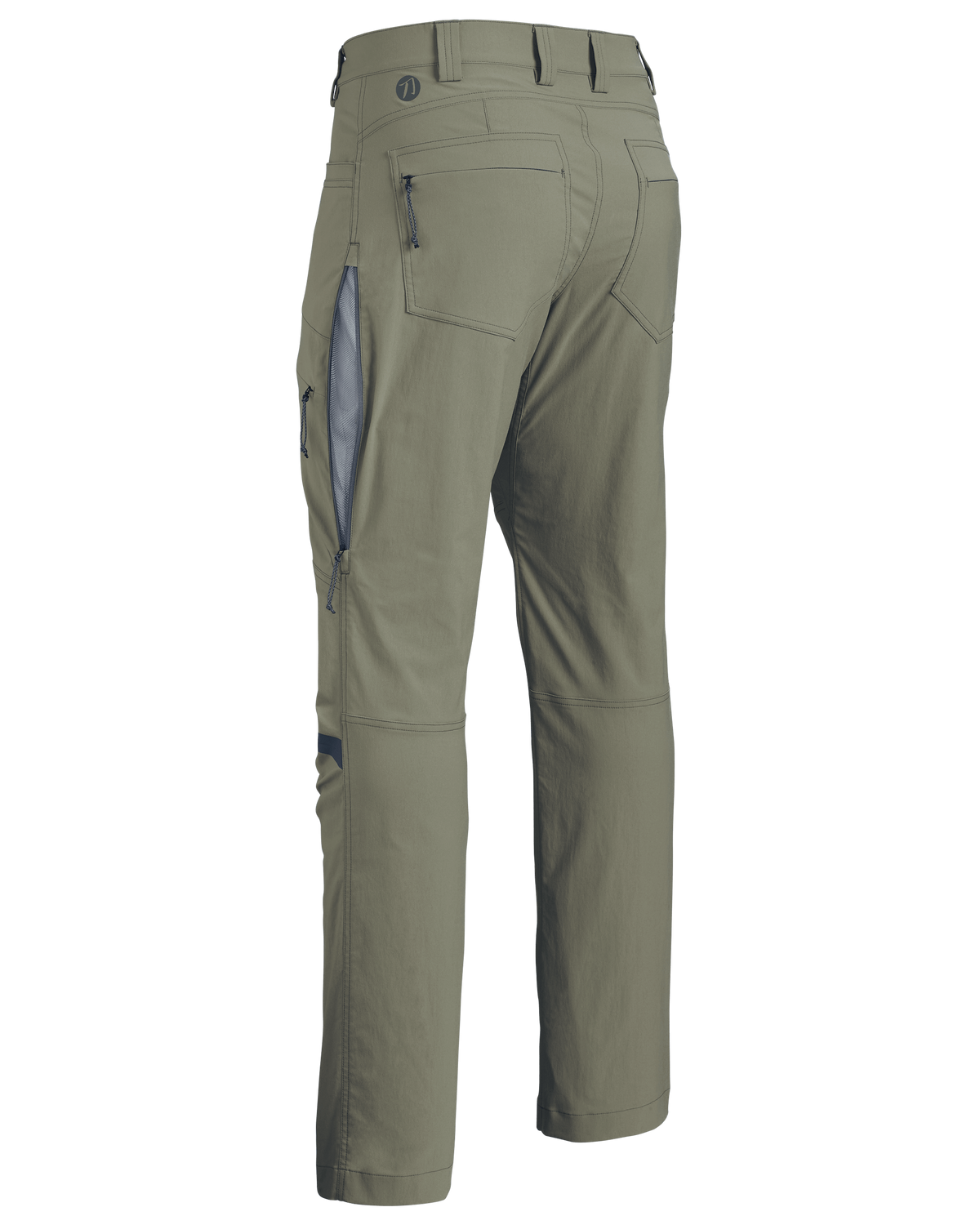 Back of KUIU Kutana Stretch Woven Pant in Khaki with open hip vent.