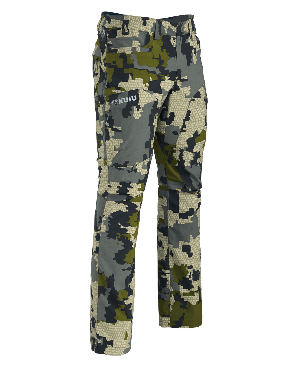 Front of Kutana Stretch Woven Pant in Verde Camouflage