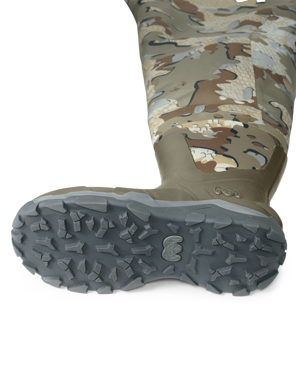 Bottom of HD Flex Waders Boots in Valo Camouflage Highlighting the Self-cleaning Soles