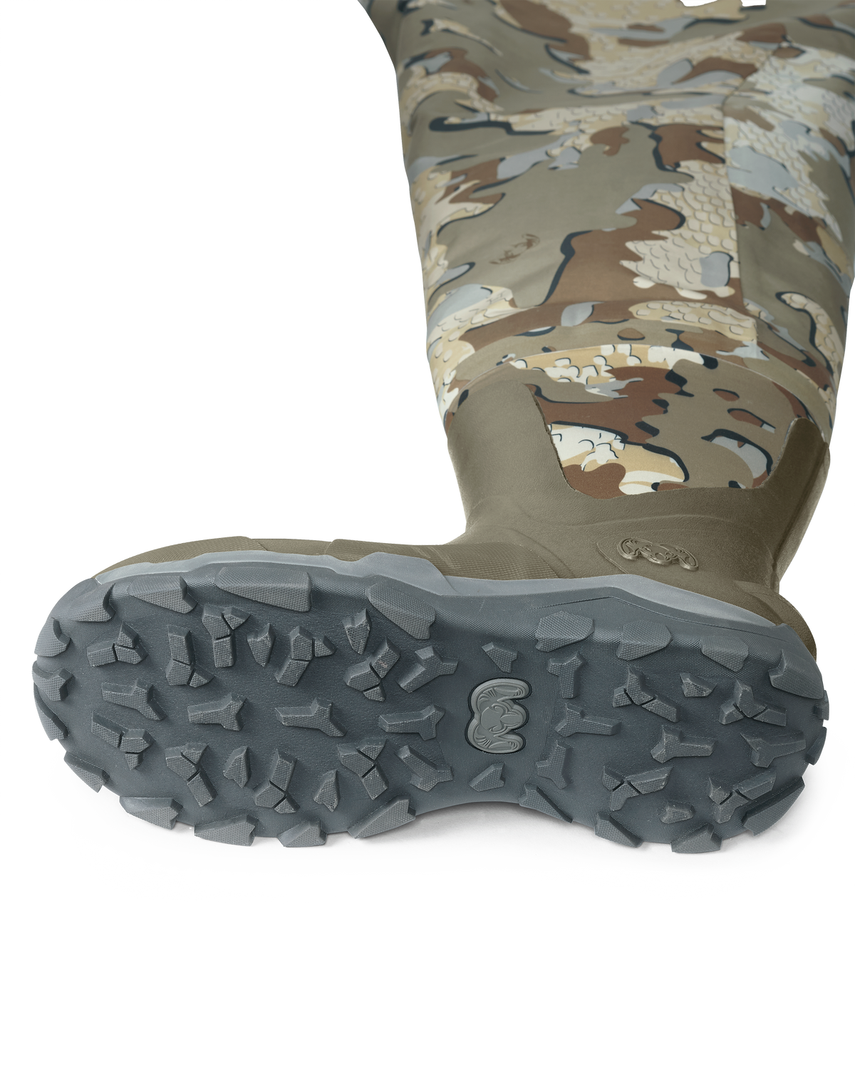 Bottom of HD Flex Waders Boots in Valo Camouflage Highlighting the Self-cleaning Soles