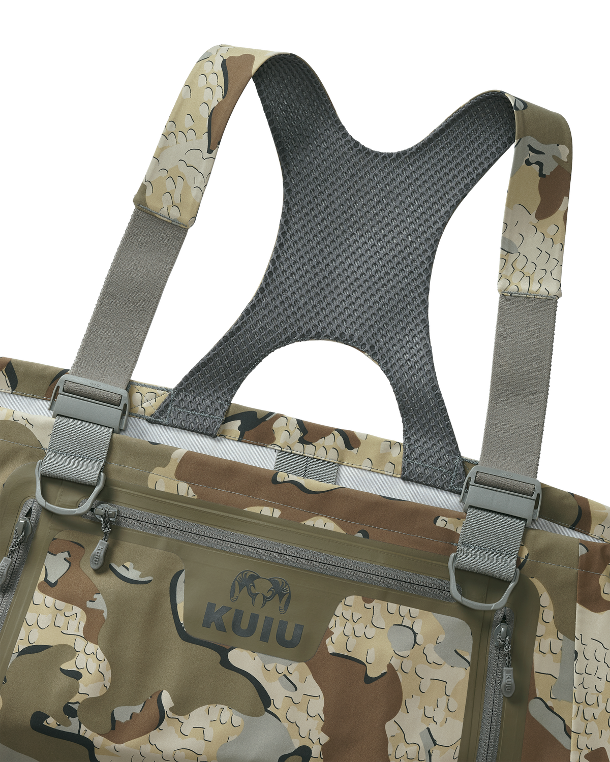 Front harness of KUIU HD Flex Wader in Valo Camouflage