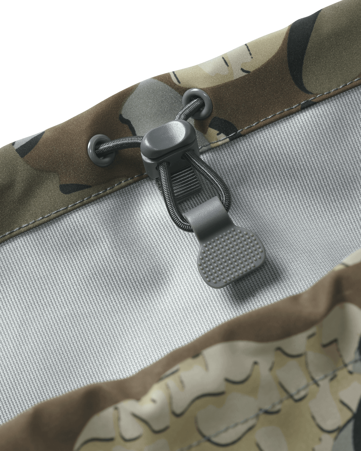 Inside View of HD Flex Waders in Valo Camouflage Highlighting Chest Cinch to Secure Waders Close to Chest