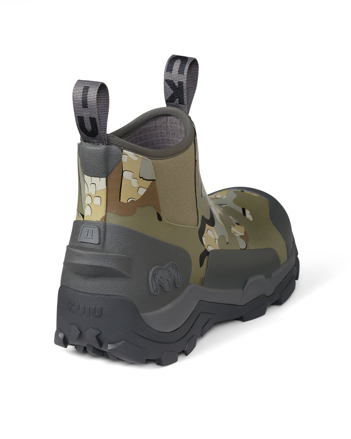 Back right pair of KUIU Ankle Mud Boot in Valo Camouflage