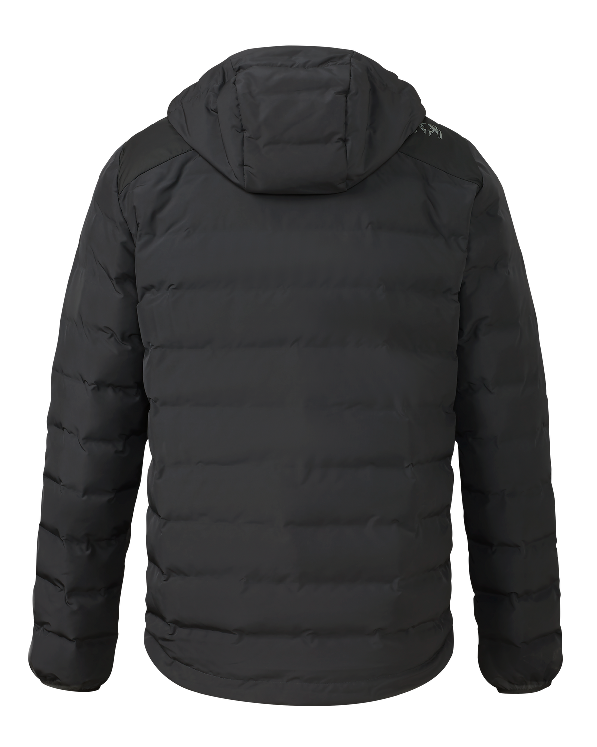 Back of Elements Hooded Jacket in Carbon Black