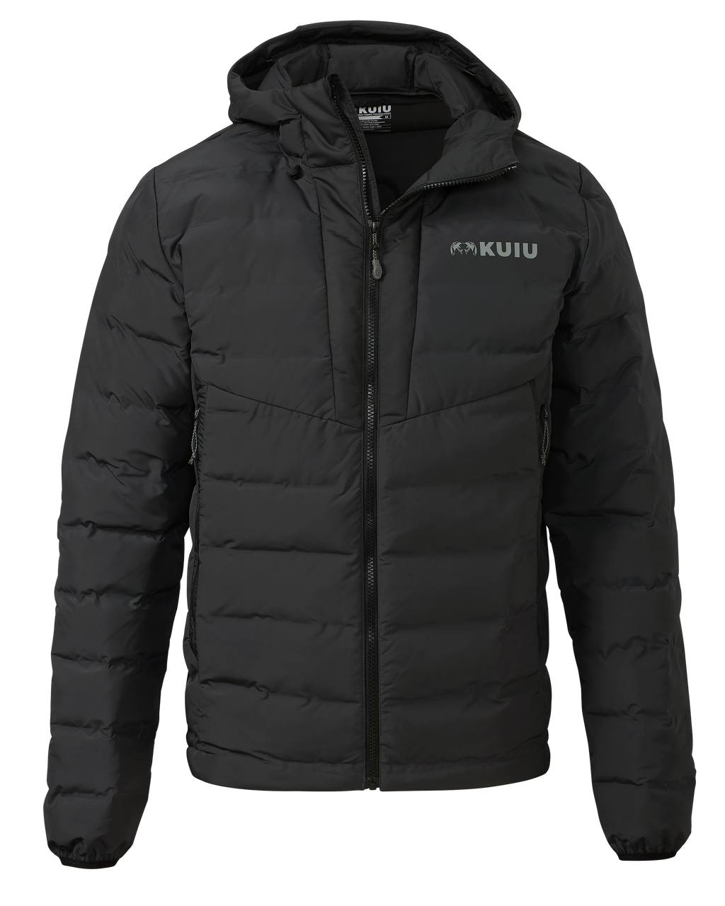 Front of Elements Hooded Jacket in Carbon Black