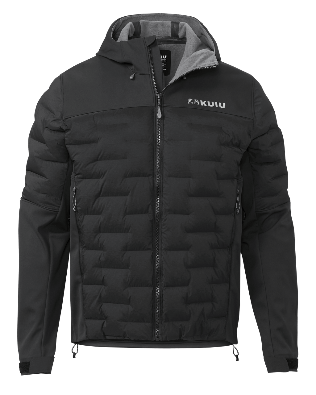Front of Axis Thermal Hybrid Hooded Jacket in Carbon Black
