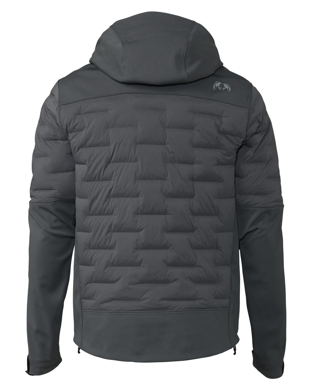 Back of Axis Thermal Hybrid Hooded Jacket in Gunmetal Grey