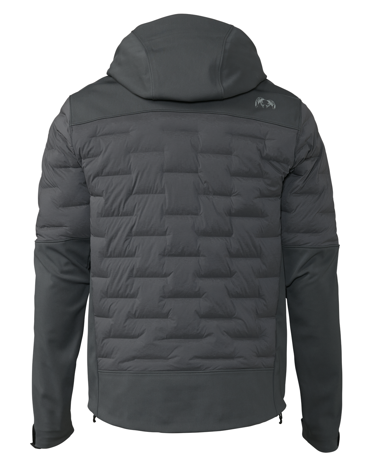 Back of Axis Thermal Hybrid Hooded Jacket in Gunmetal Grey