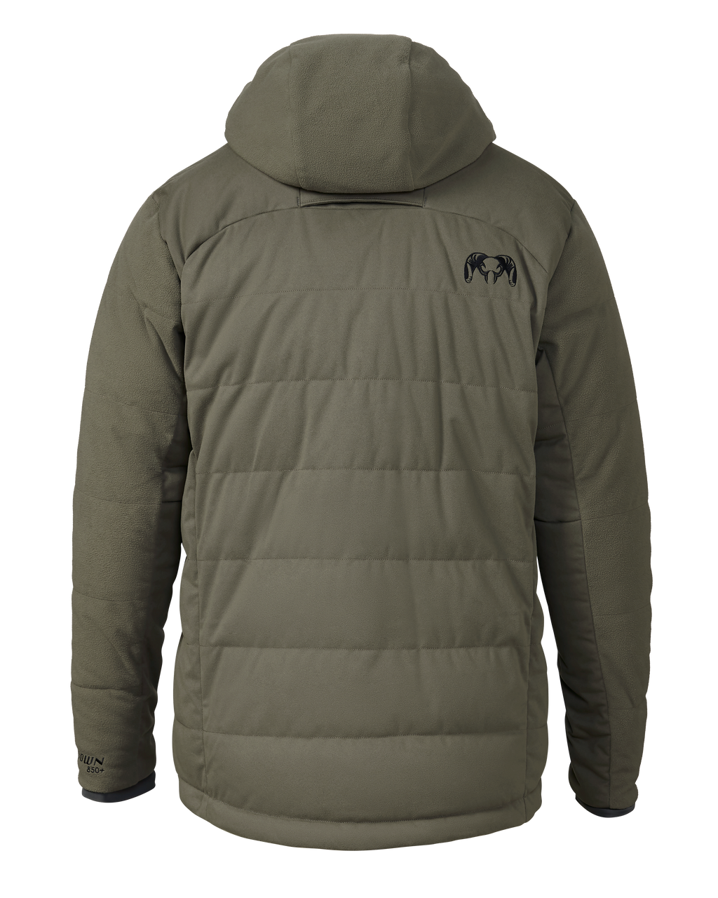 Back of Super Down Haven Hooded Jacket in Ash Brown