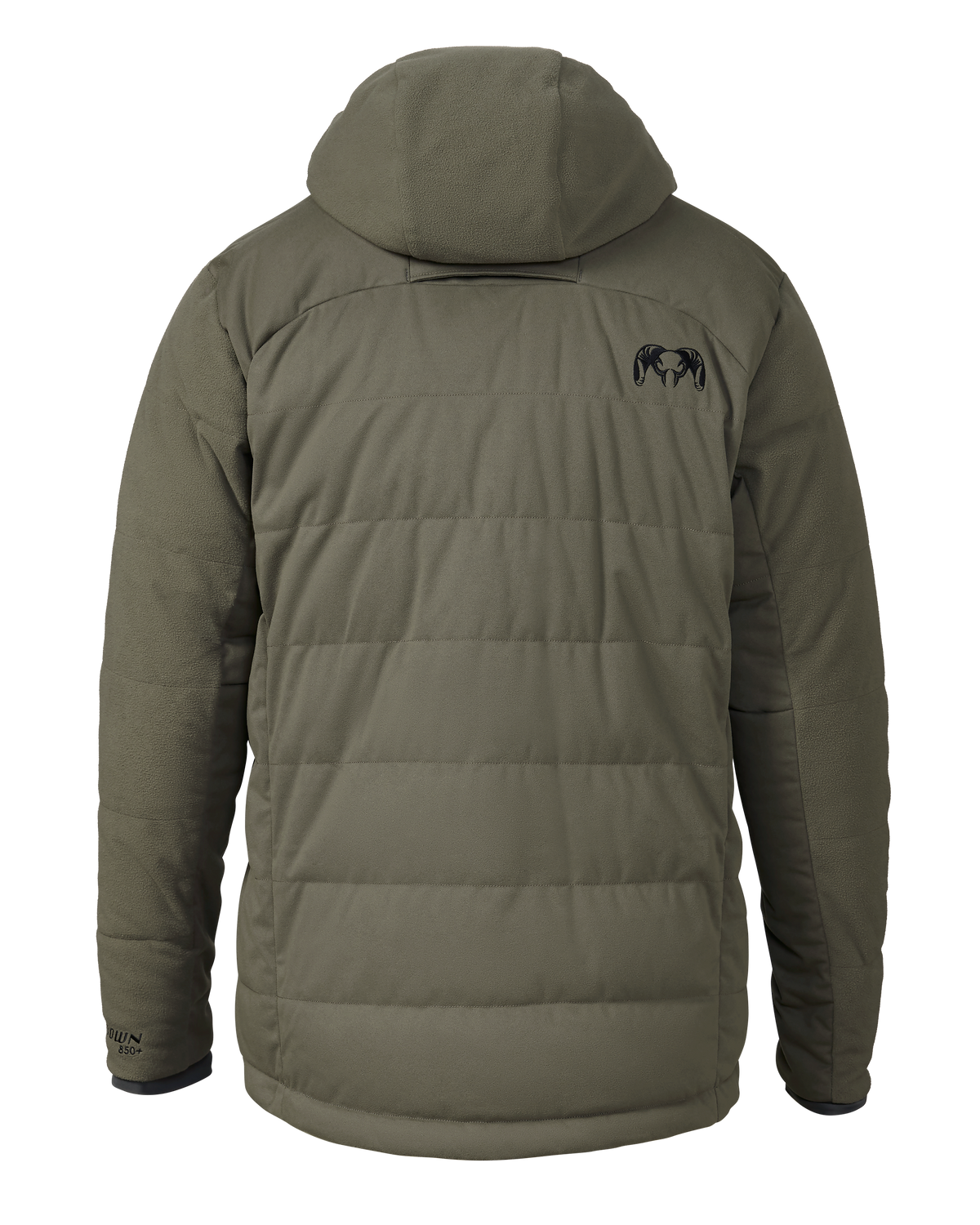 Back of Super Down Haven Hooded Jacket in Ash Brown