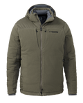 Front of Super Down Haven Hooded Jacket in Ash Brown