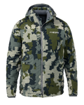 Front of Super Down Haven Hooded Jacket in Verde Camouflage