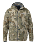Front of Super Down Haven Hooded Jacket in Valo Camouflage