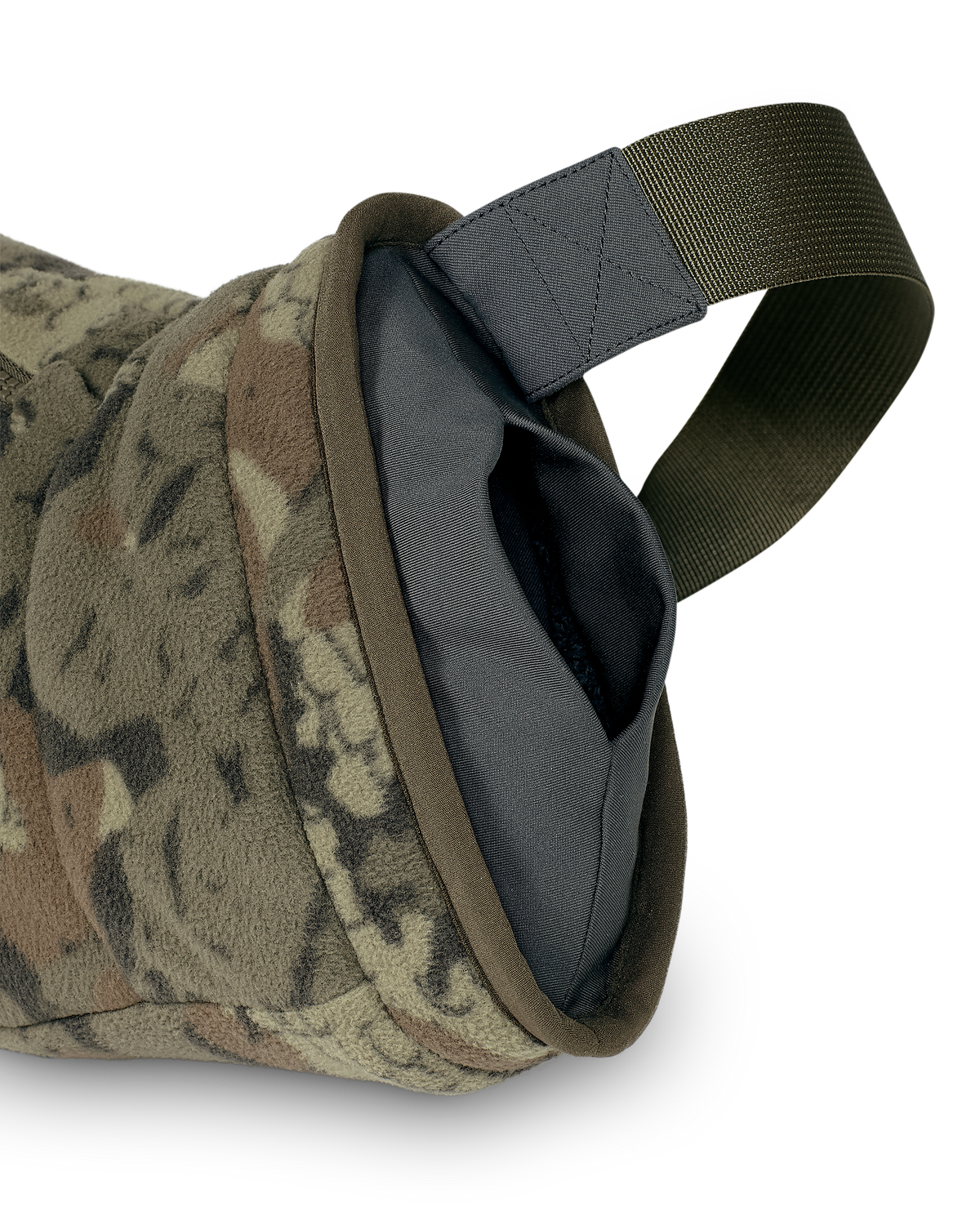 Front Side View of Proximity Hand Muff in Veros Camouflage Highlighting Magnetic Wrist Closures
