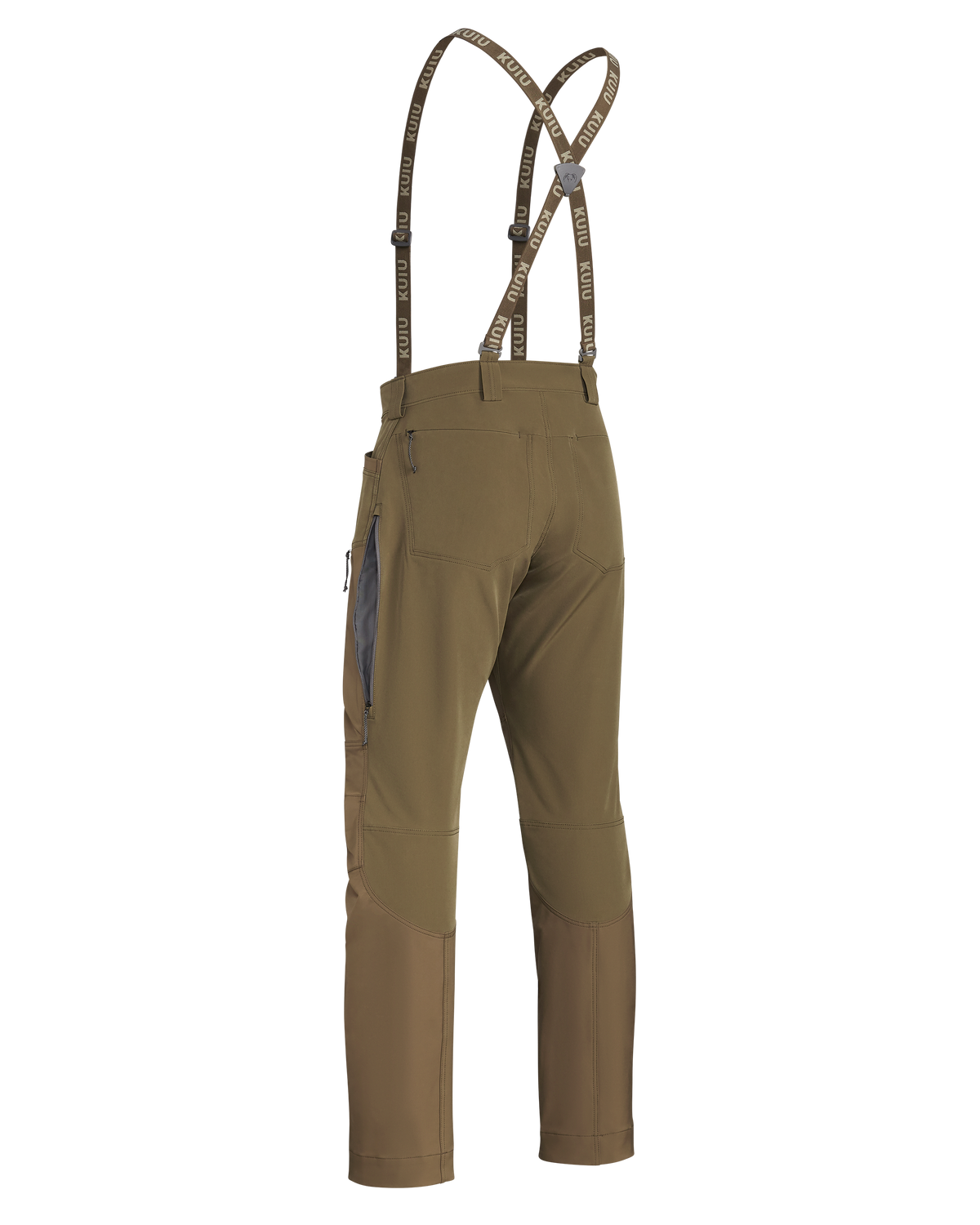 Back of Pro Brush Pant with straps open in Buckskin