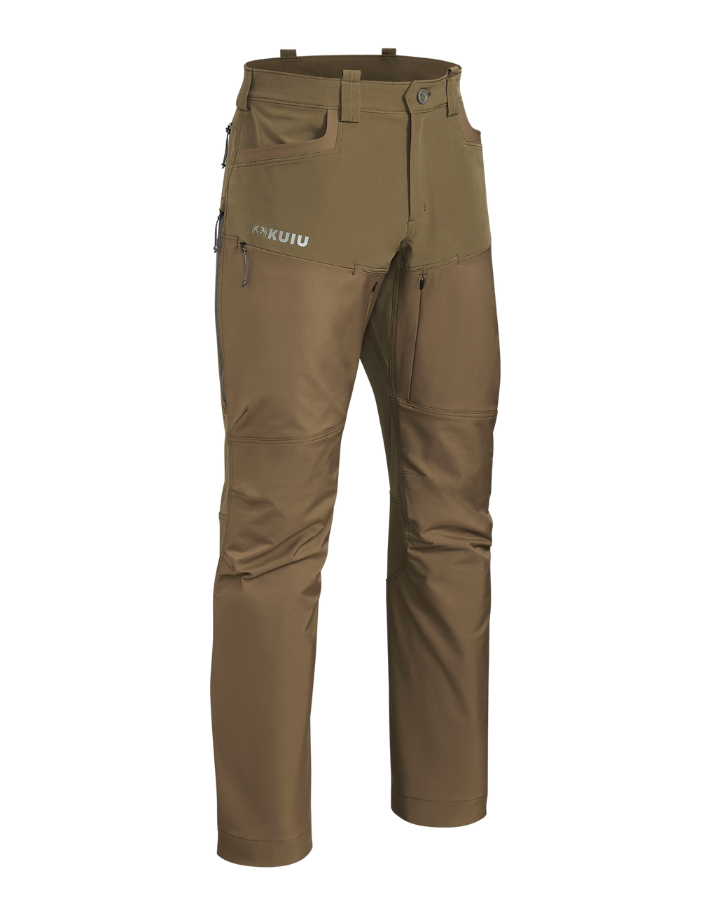 Front of PRO Brush Pant in Bourbon Brown shown without suspenders