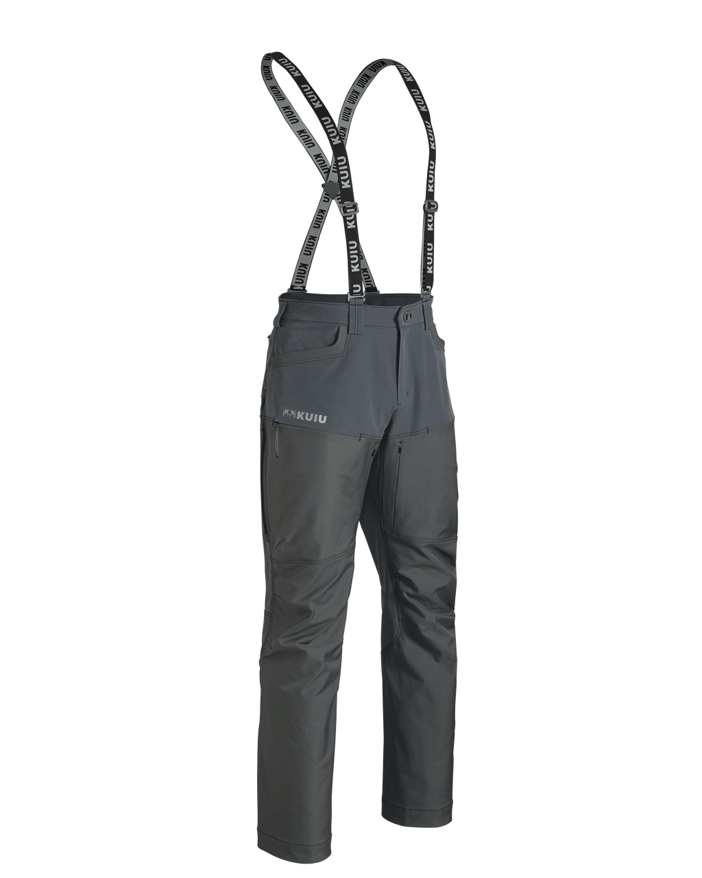 Front of PRO Brush Pant in Gunmetal with Suspenders