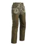 Front of Women's PRO Brush Pant in Valo Camouflage shown without suspenders