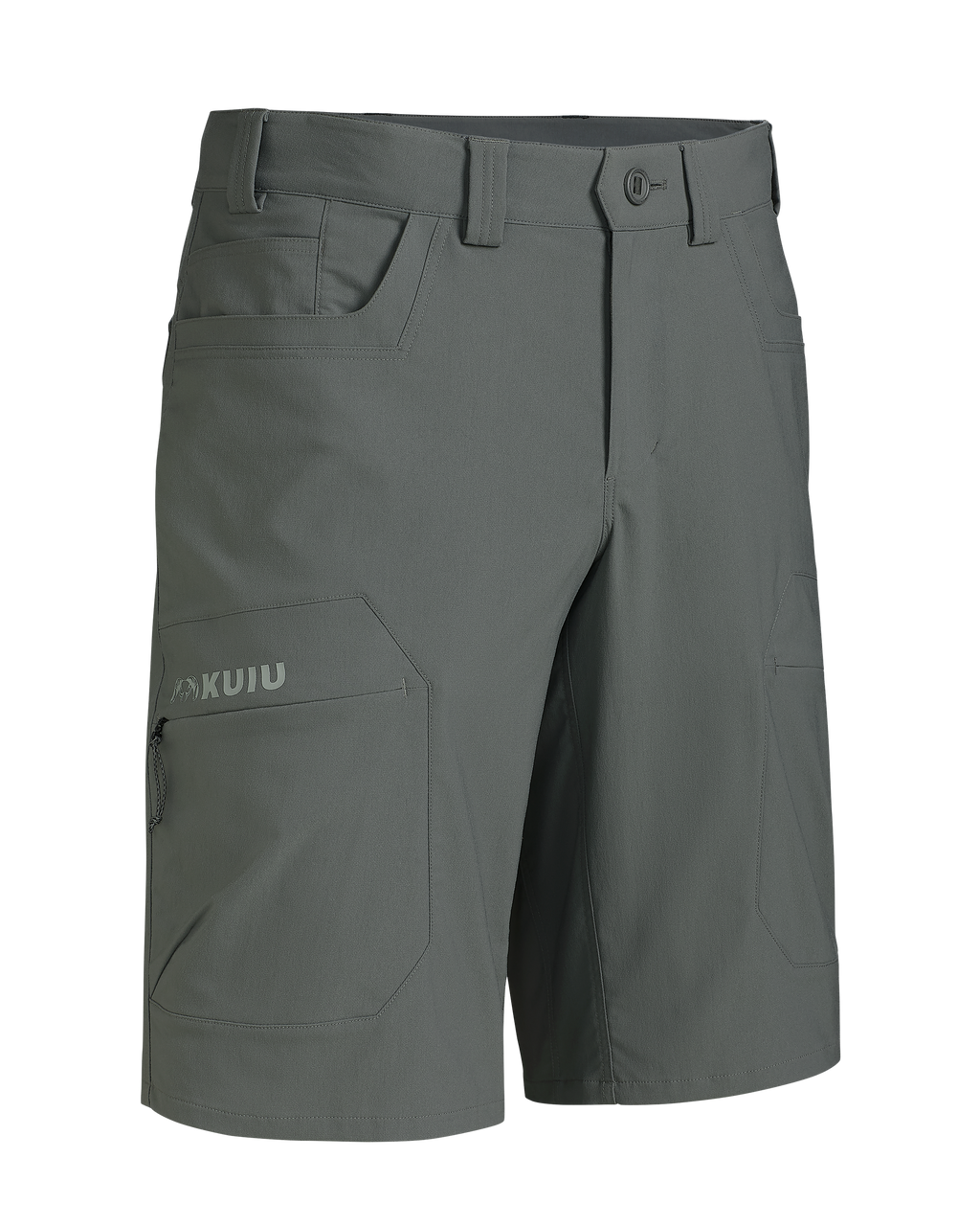 Front of KUIU Kutana Stretch Woven 13″ Short in Stone Grey