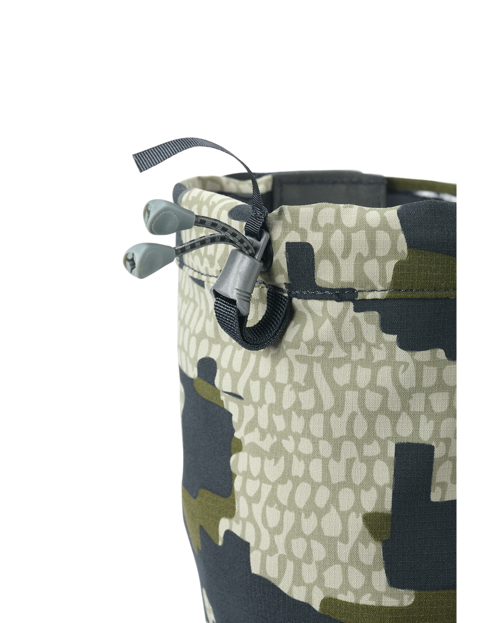 Adjustable Drawcord at Top Closure of the Kutana Storm Gaiters in Verde Camouflage
