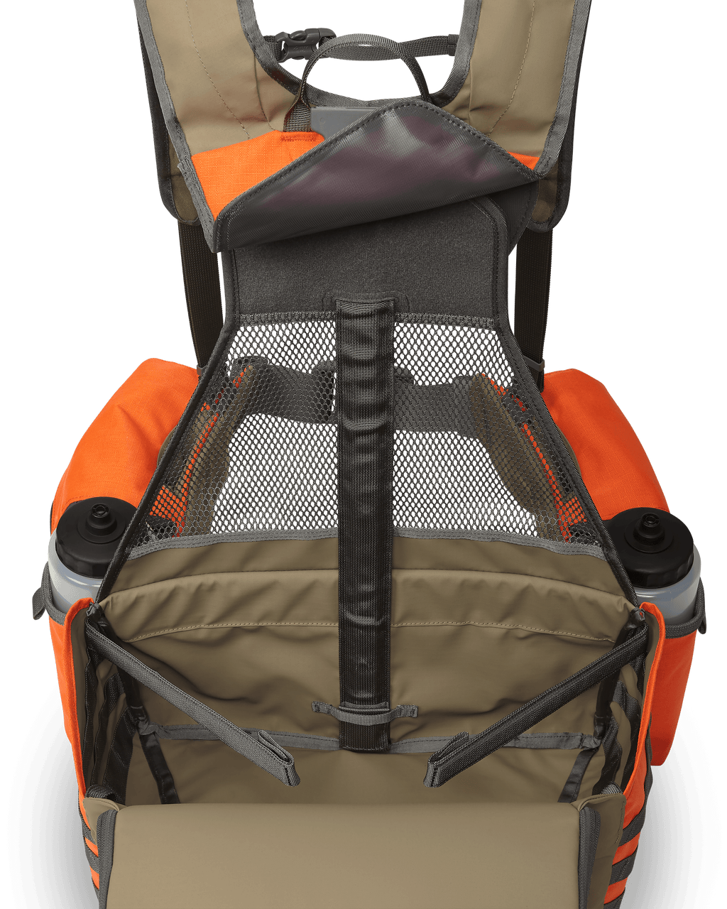 Adjustable back panel yoke on the Upland Field Vest in Blaze Orange