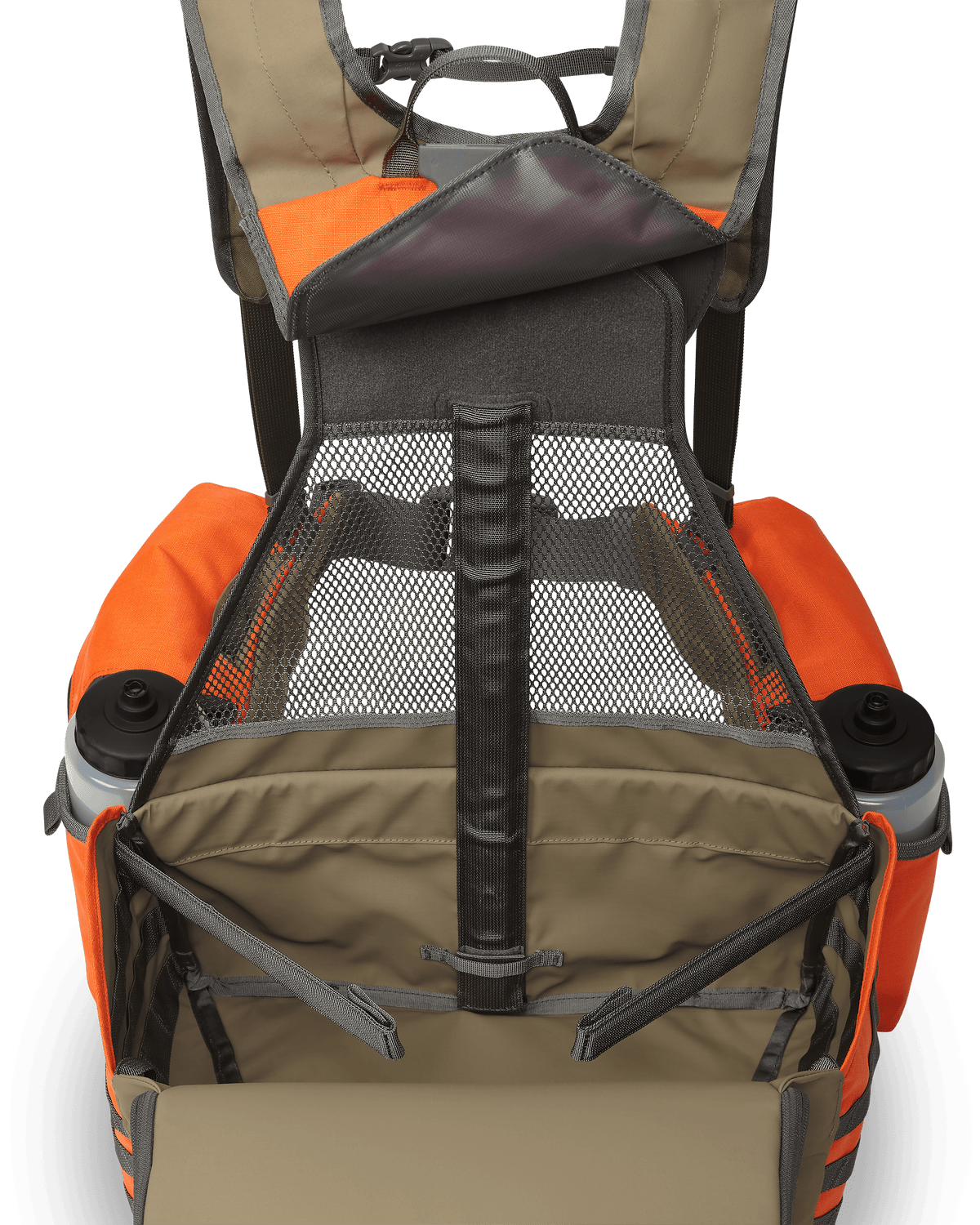 Adjustable back panel yoke on the Upland Field Vest in Blaze Orange