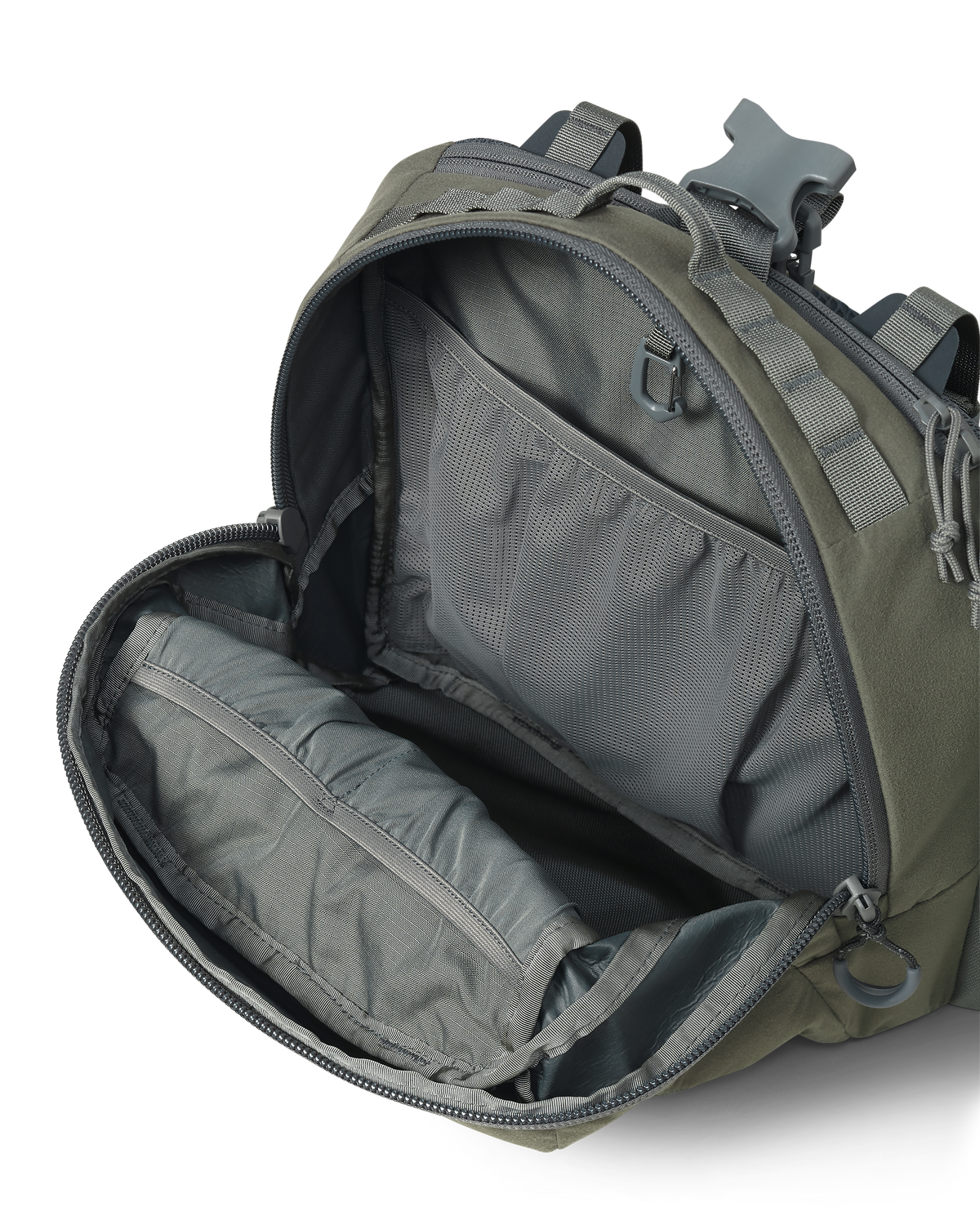 Internal view of Scout 1000 waist pack showing two drop pockets and a large mesh drop pocket
