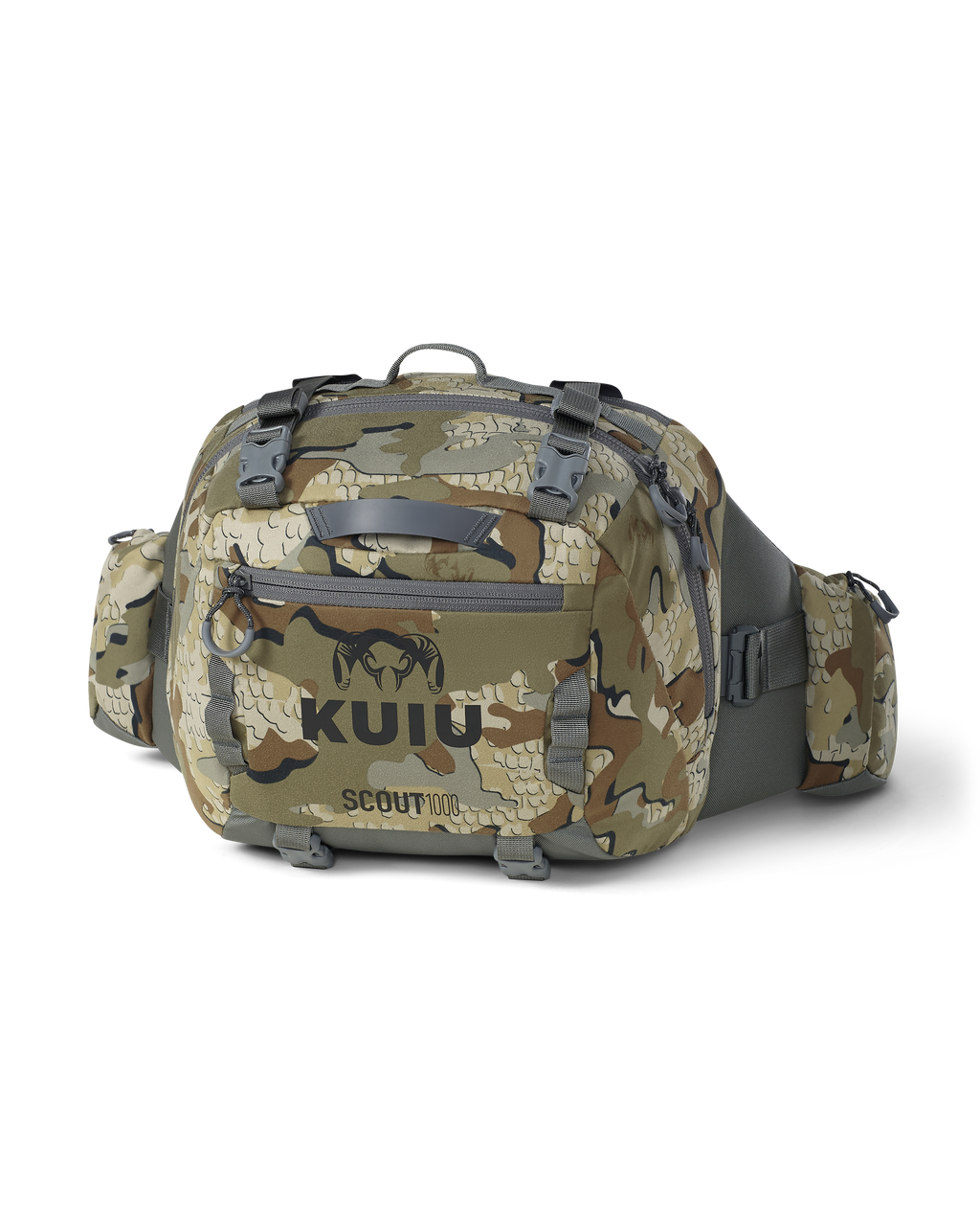 Front of Scout 1000 waist pack in Valo Camouflage shown without the shoulder harness