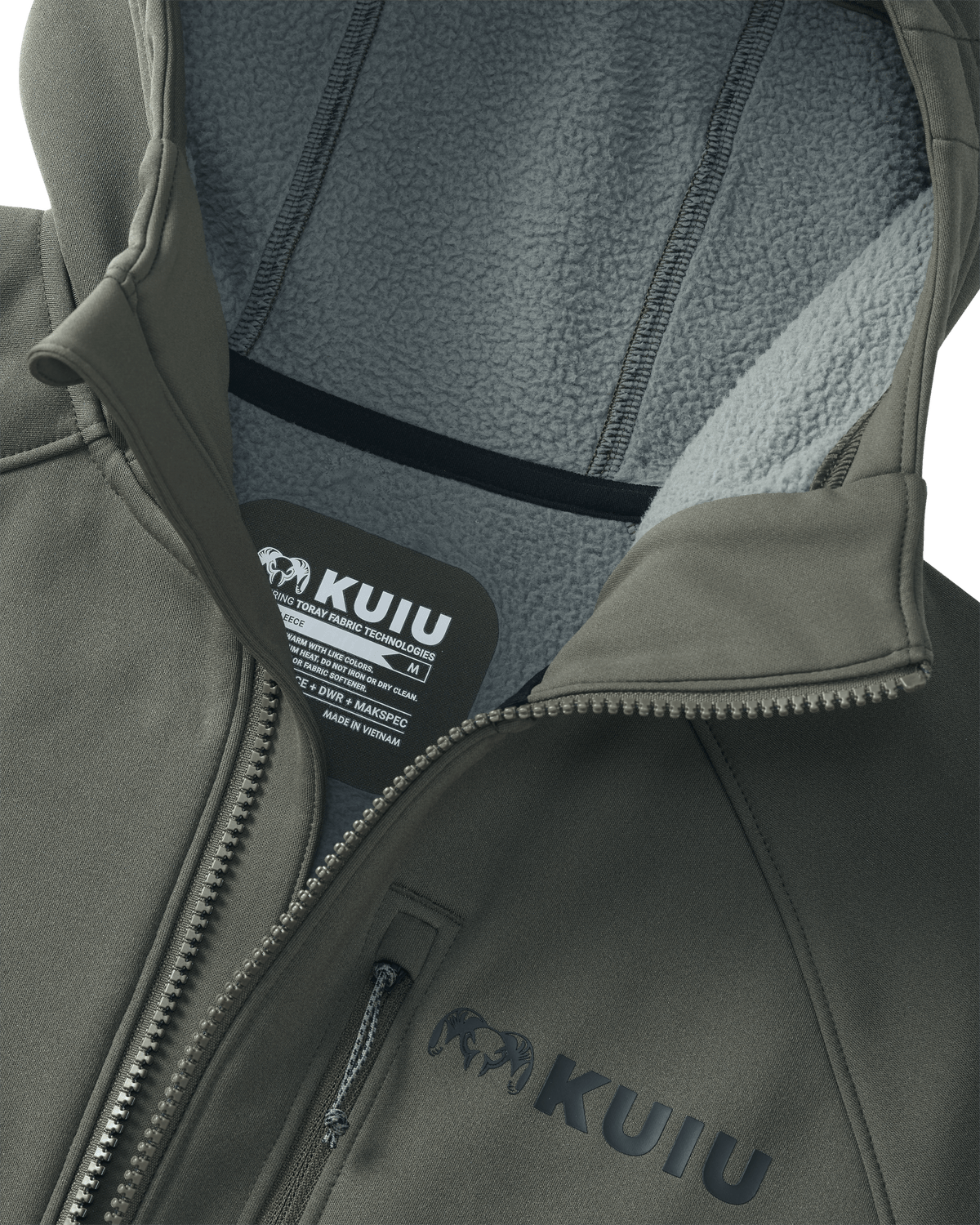 Interior fleece lining of hood for the StrongFleece 275 Full Zip Hoodie in Ash brown
