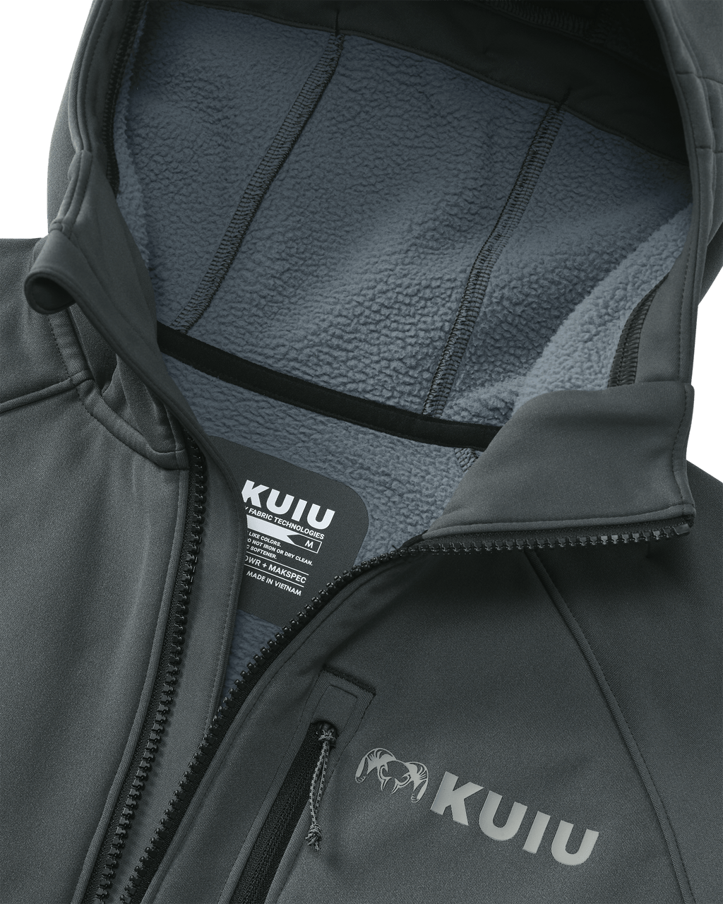 Interior fleece lining of hood for the StrongFleece 275 Full Zip Hoodie in Gunmetal grey