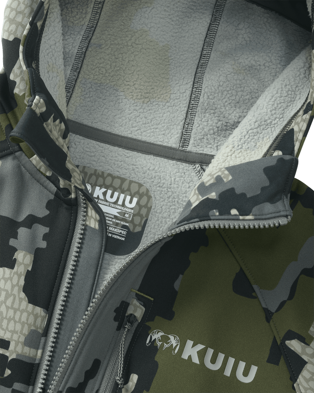 Interior fleece lining of hood for the StrongFleece 275 Full Zip Hoodie in Verde Camouflage