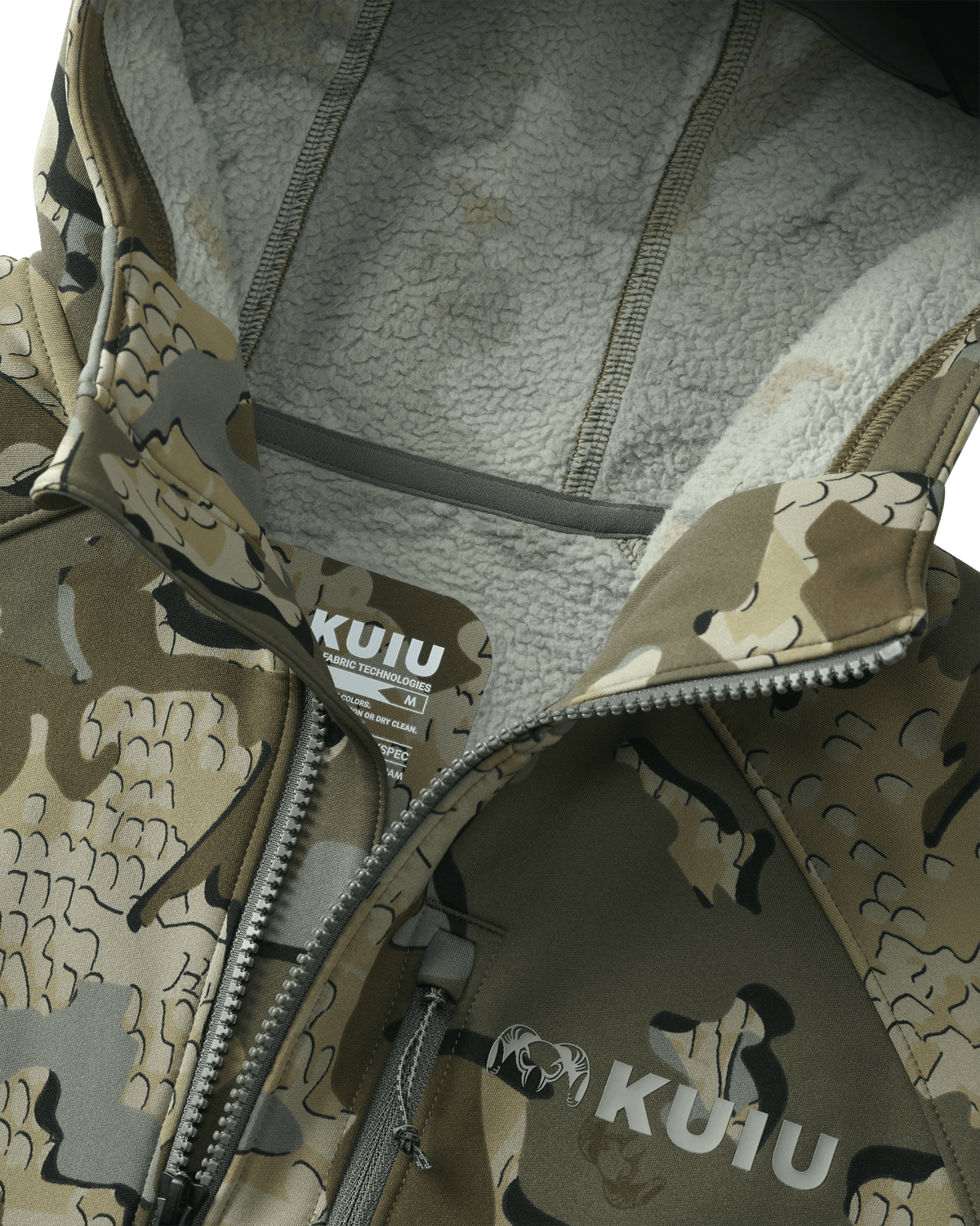 Interior fleece lining of hood for the StrongFleece 275 Full Zip Hoodie in Valo Camouflage