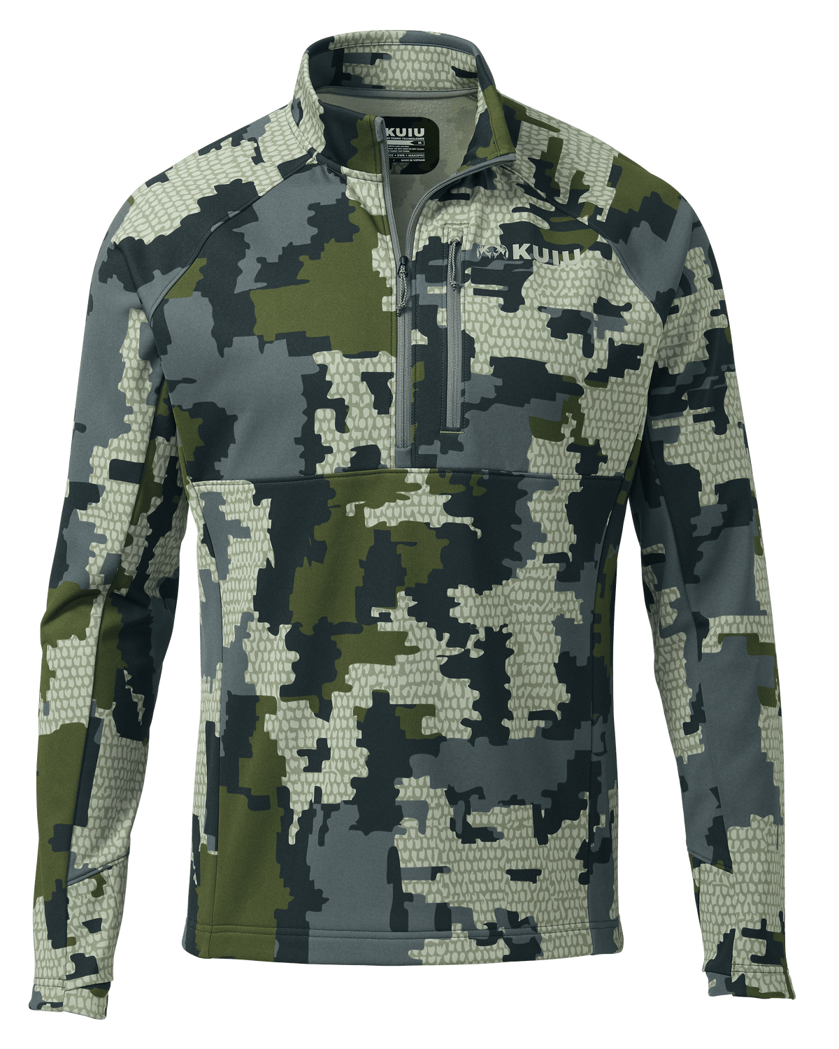 Front of StrongFleece 190 Zip-T in Verde Camouflage